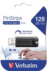 USB k, 128GB, USB 3.2, VERBATIM "Pinstripe", ierna