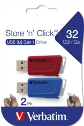 USB k¾úè, 2 x 32GB, USB 3.2, 80/25MB/sec, VERBATIM "Store n Click", èervená/modrá