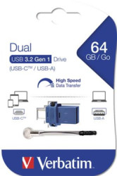 USB k, 64GB, USB 3.2+USB-C adapter, VERBATIM 